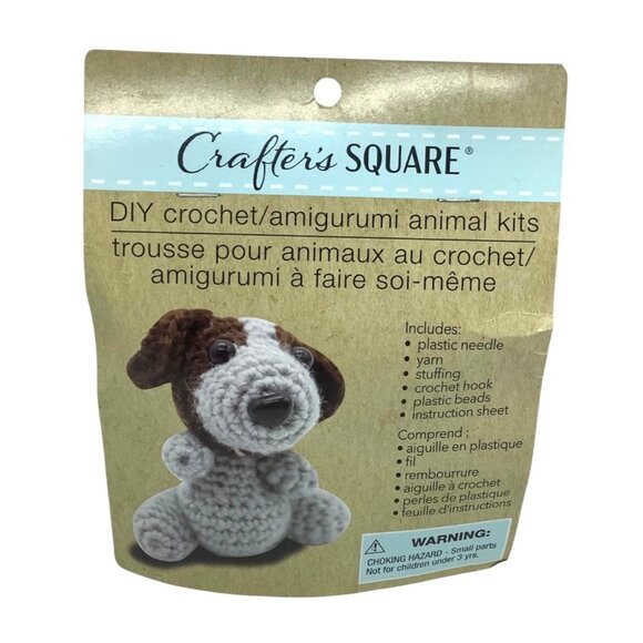 DIY Crochet Amigurumi Animal Kit Crafters Square Puppy Dog Yarn Needle Stuffing - Picture 1 of 2